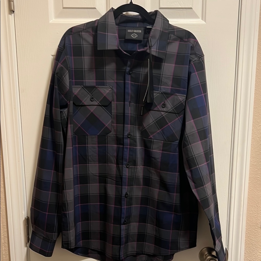 Harley-Davidson Women’s Black, Gray, Purple and Pink Dress Shirt